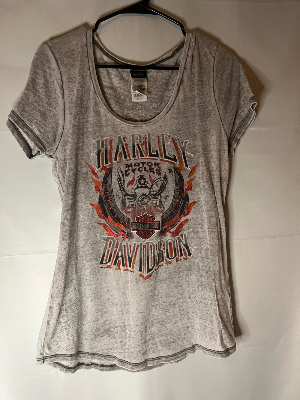 Harley-Davidson Gray Scoop Neck Tee with Flame Logo
